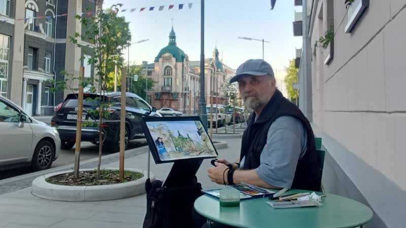 Городская зарисовка Город и люди Акварель Портрет в