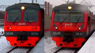 Встреча двух электропоездов ЭД4М-0379 и ЭД4М-0441 на станции Реутово