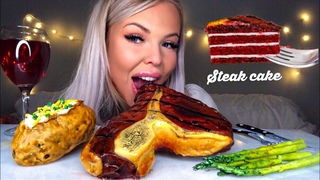 ASMR STEAK CAKE, BAKED POTATO CAKE, CANDY ASPARAGUS, EDIBLE KNIFE, REALISM CAKE PRANK, MUKBANG