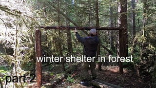 winter shelter in . building the first wall.
