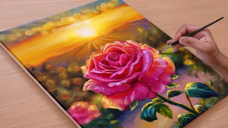 How to Paint A Beautiful Rose, Acrylic Painting, STEP BY STEP,