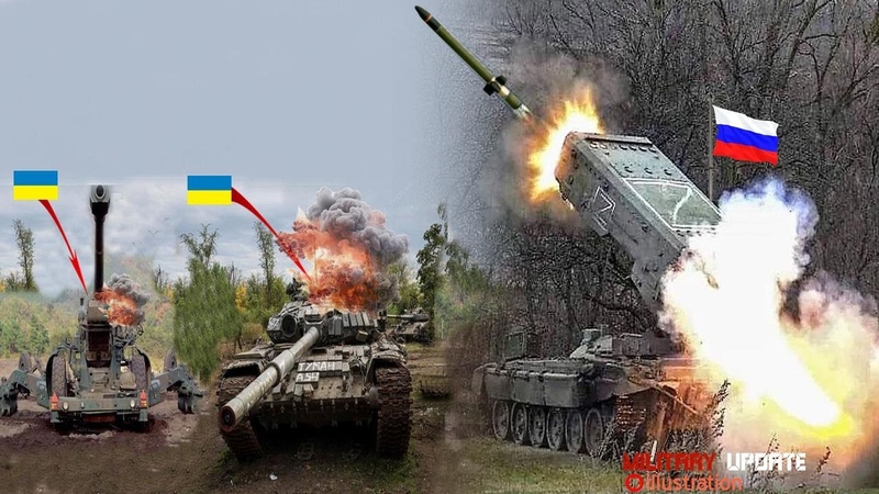 Panic Moment of Ukrainian Tanks and Howitzer Ambushed by Russia