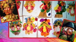 Рисуют дети. Уроки рисования. Овощной портрет. Children painting